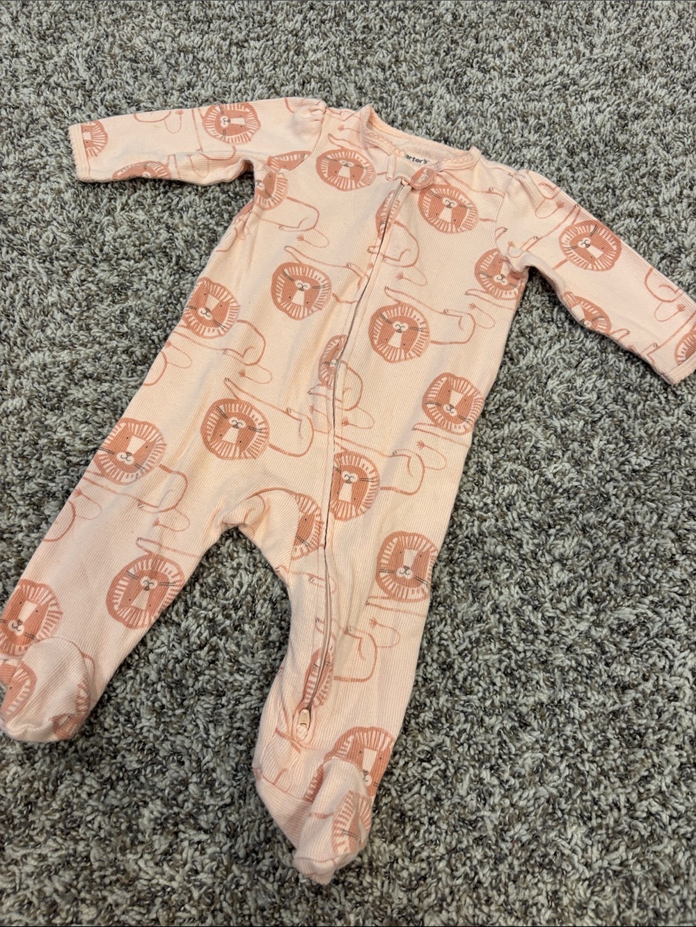 Carter's Peach Pink Lion Print Footed One-Piece